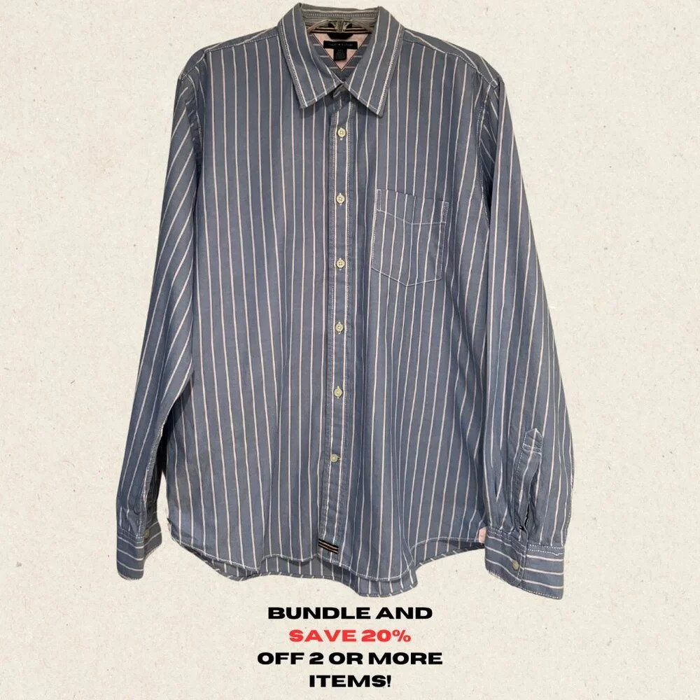 Tommy Hilfiger Men’s Large Trim Fit Shirt – Baby Blue w/ Pink & White Stripes